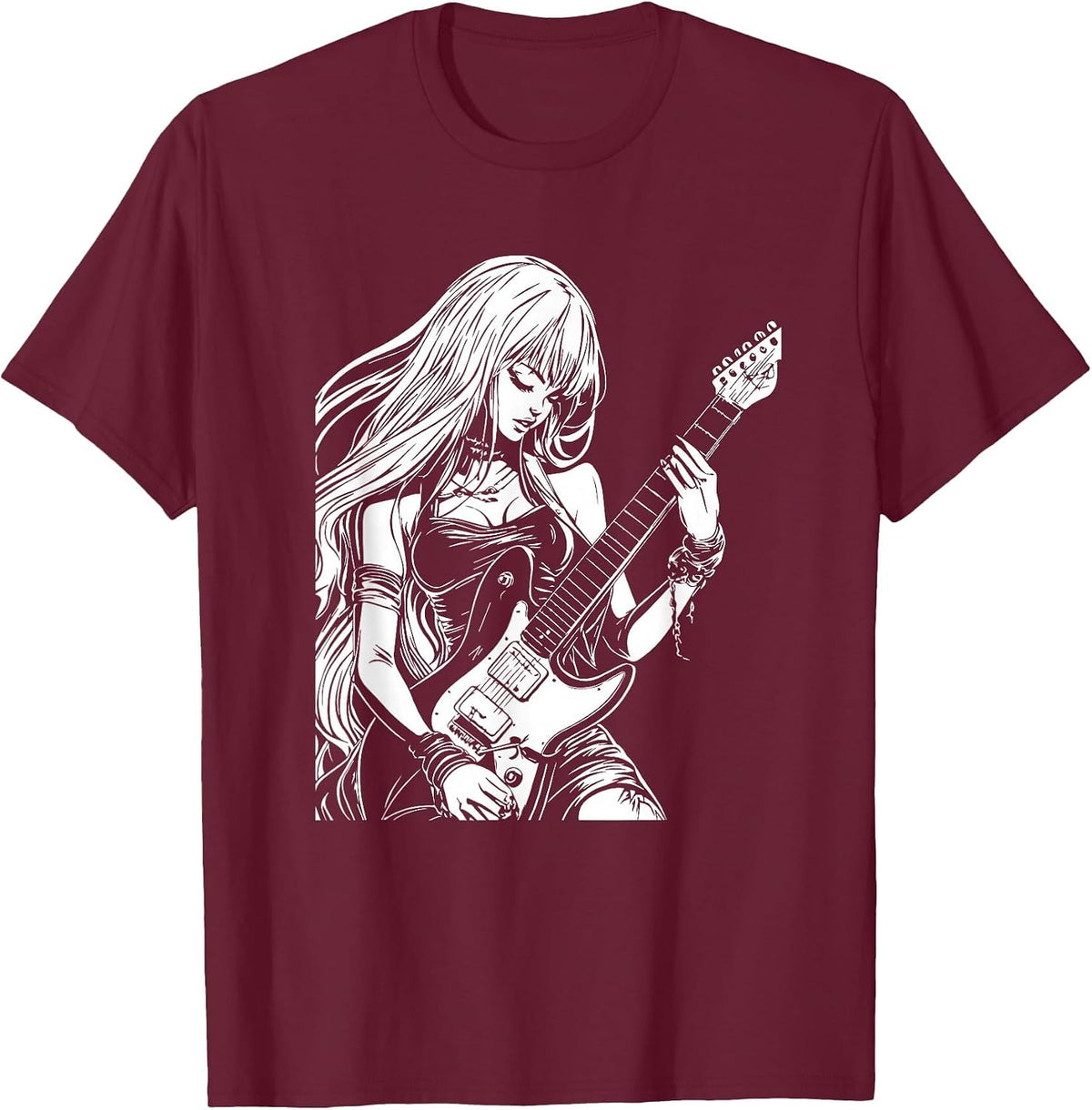 Anime Aesthetic Soft Grunge Waifu Anime Rock Girl T-Shirt - Burgundy