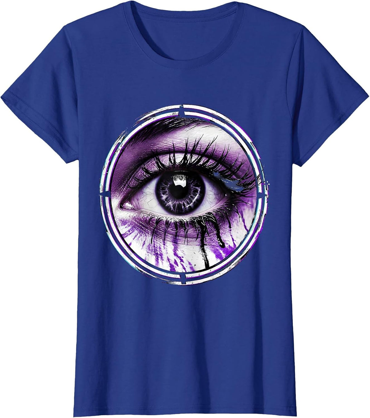 Women's Raccoon Eyeliner Smudged Eyes 2000s Graphic T-Shirt - Royal Blue