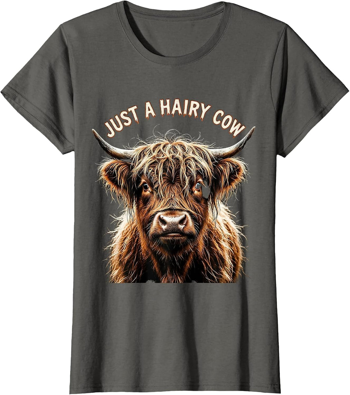 Women's Just a Hairy Cow Highland Cow Design T-Shirt - Asphalt Grey