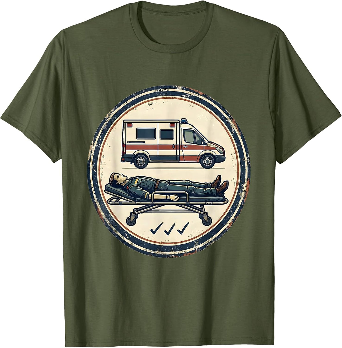 Men's Sealed Ambulance Badge Vintage EMT Paramedic Crew T-Shirt - Olive Green