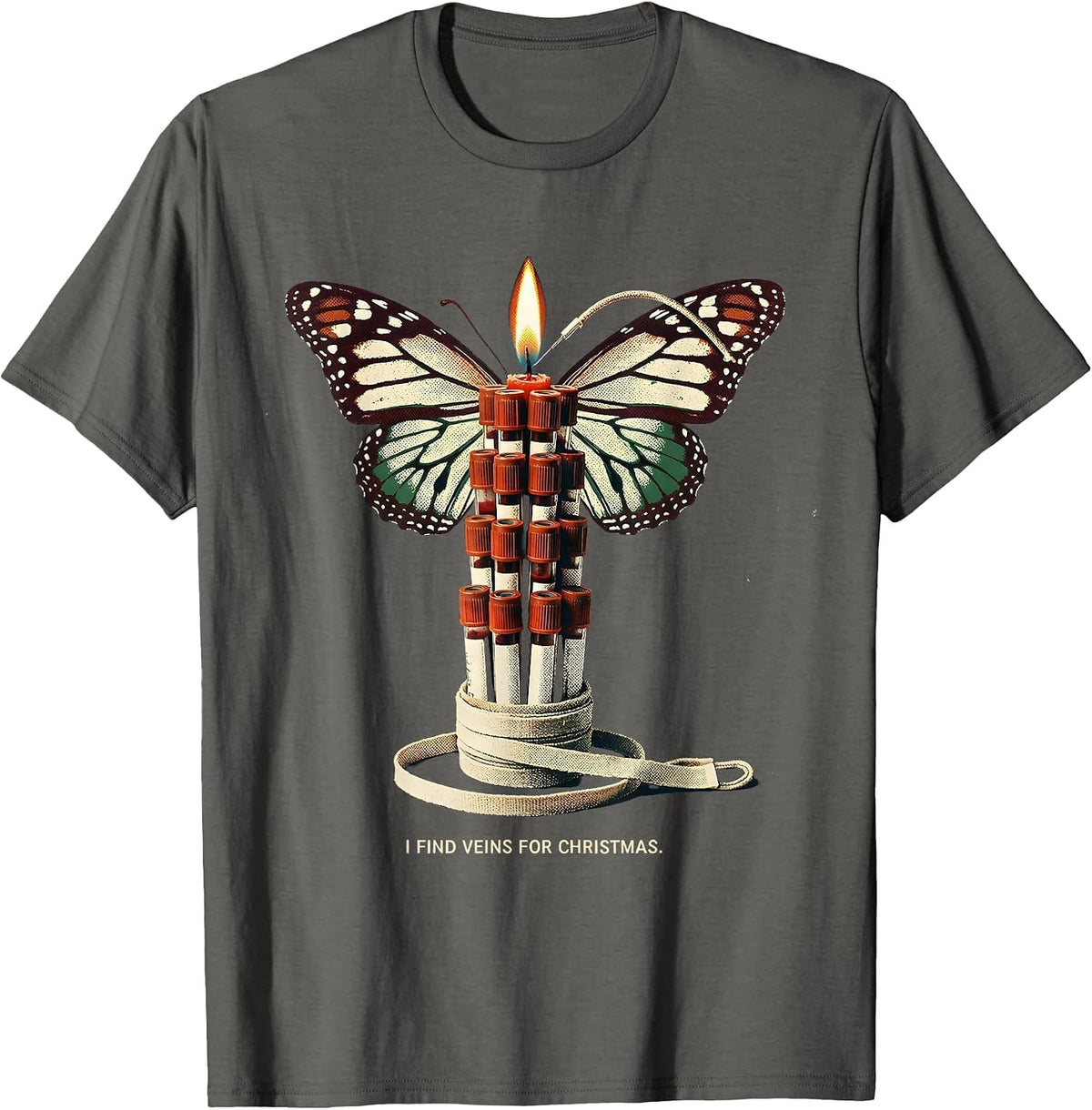 I Find Veins For Christmas Vintage Phlebotomist Holiday T-Shirt - Asphalt Grey