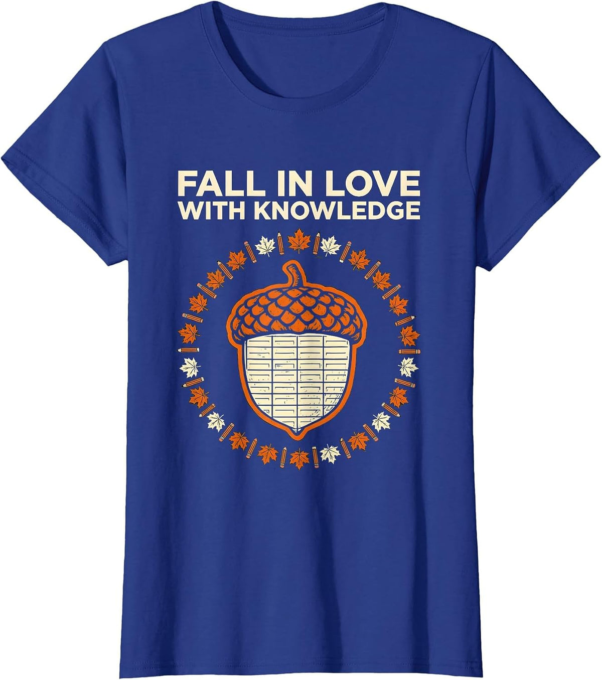 Women's Fall In Love With Knowledge Retro Teacher Autumn Halloween T-Shirt - Royal Blue
