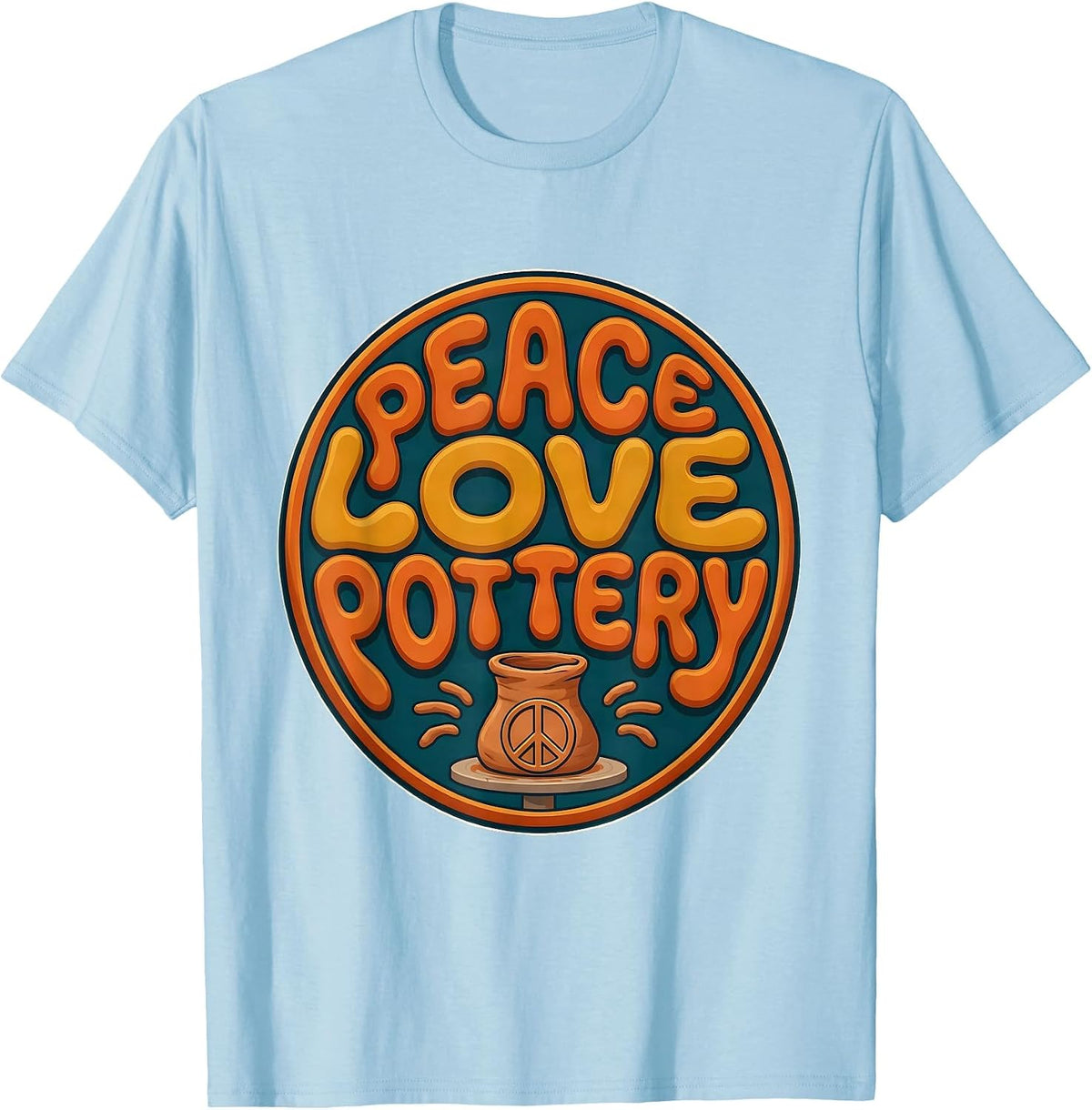 Men's Peace Love Pottery Hippie 60s 70s Retro Costume Party T-Shirt - Baby Blue