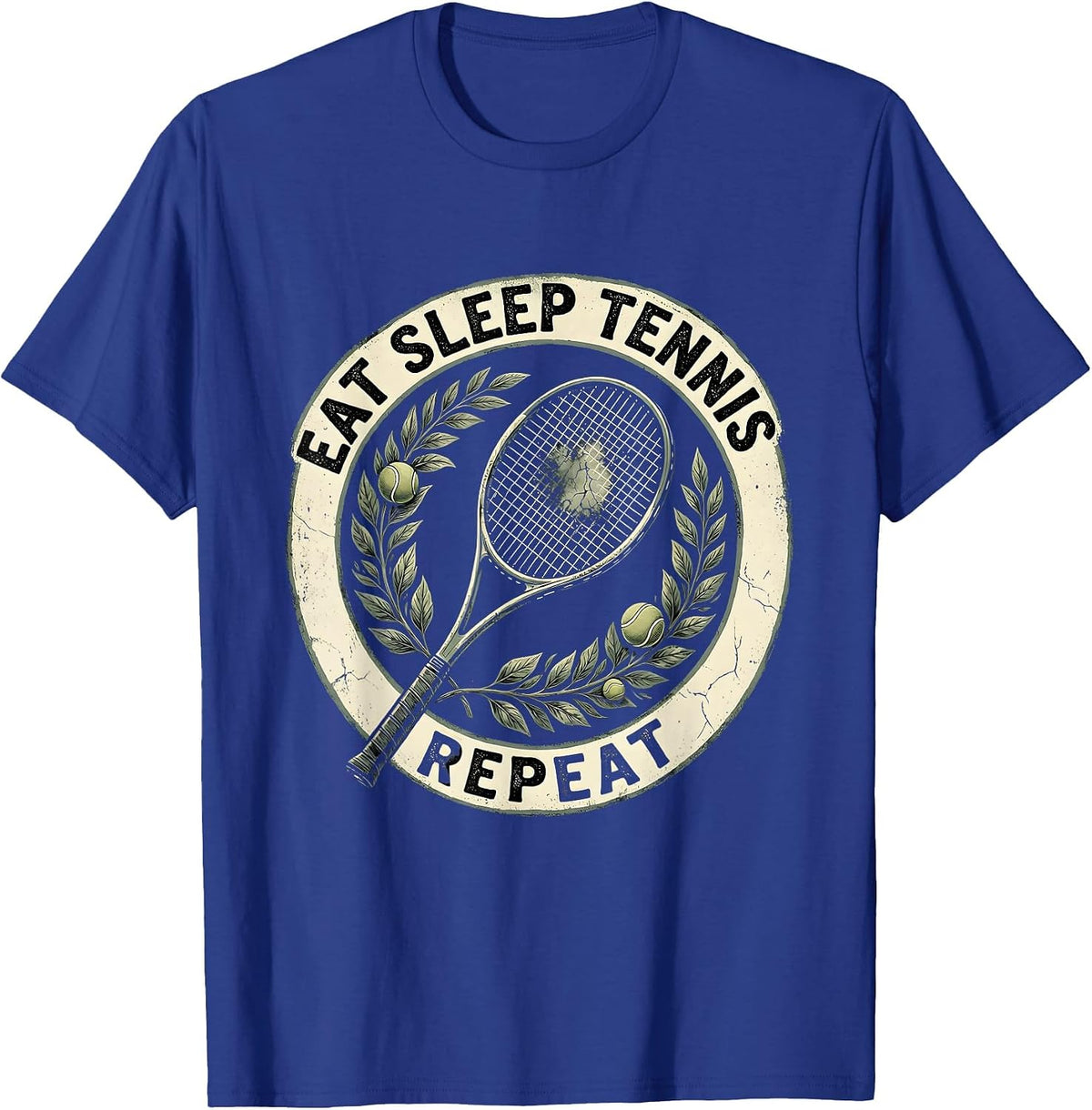 Eat Sleep Tennis Repeat Bold Tennis Design T-Shirt - Royal Blue