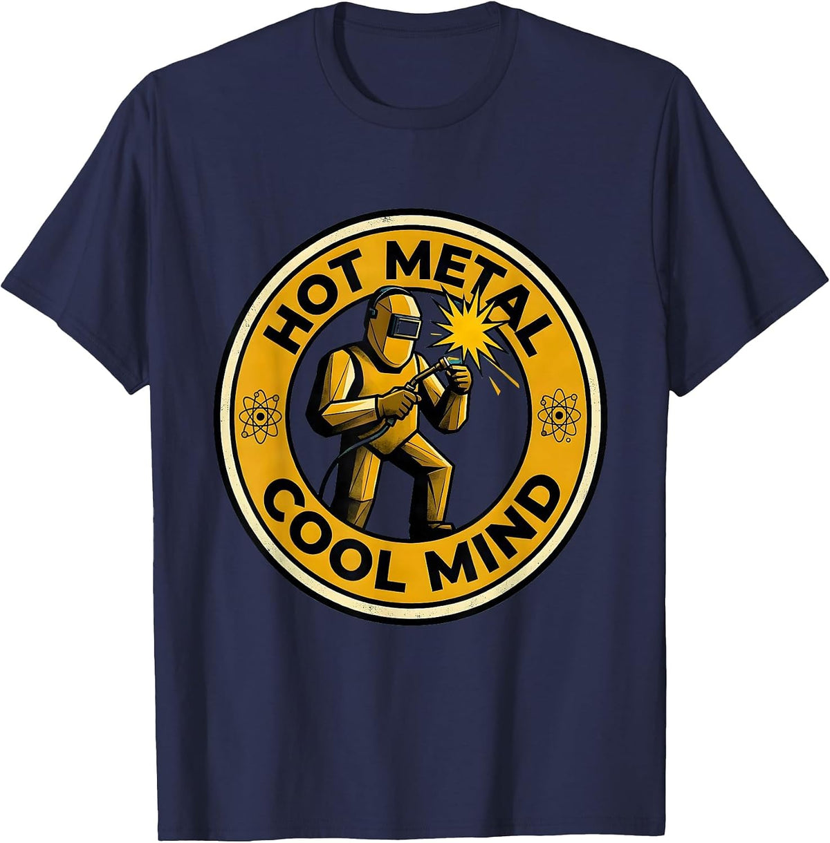 Hot Metal Cool Mind Welder Graphic Design T-Shirt - Navy Blue