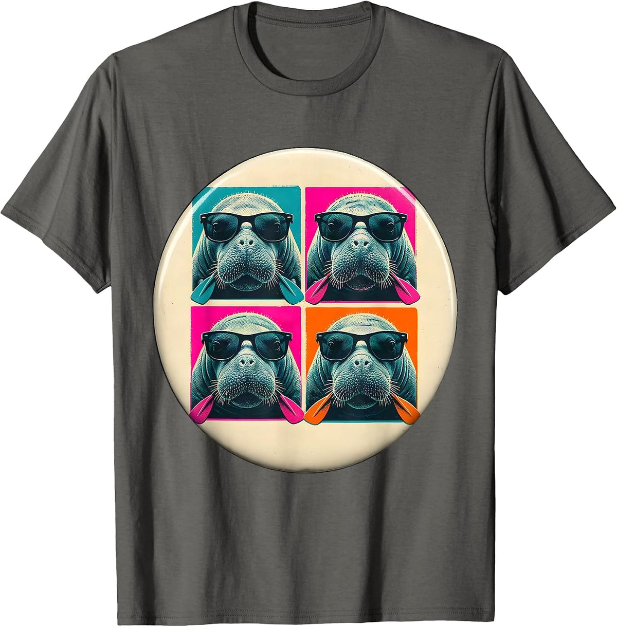 Men's Manatee Sunglasses Cute Sea Animal Humor T-Shirt - Asphalt Grey