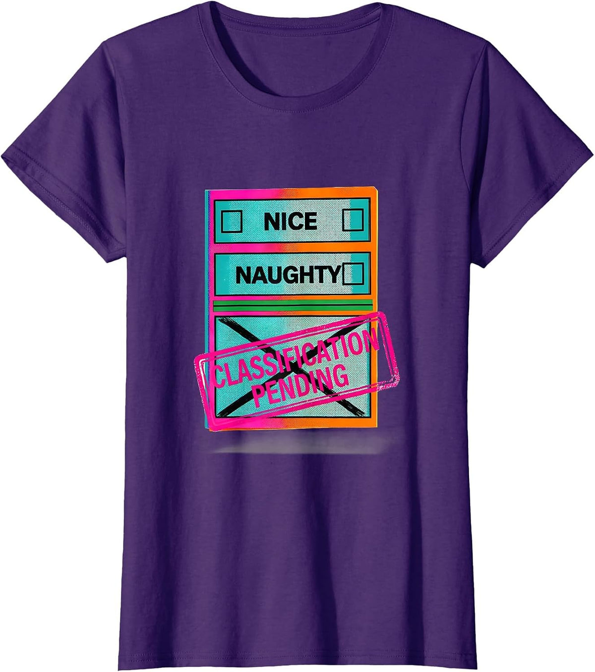 Women's Nice Naughty Classification Pending Funny Christmas List T-Shirt - Purple