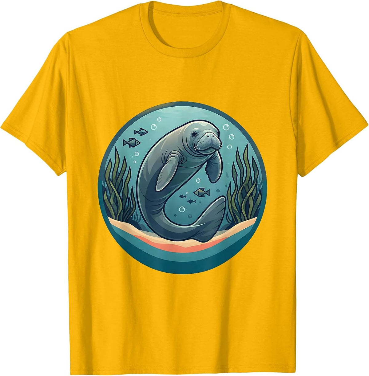 Men's Belize Manatee Seagrass Illustration T-Shirt - Golden Yellow