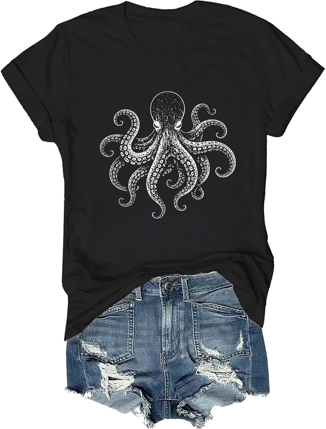 Octopus Shirt Octopus Lover T-Shirt Sea Animals Tee - Black