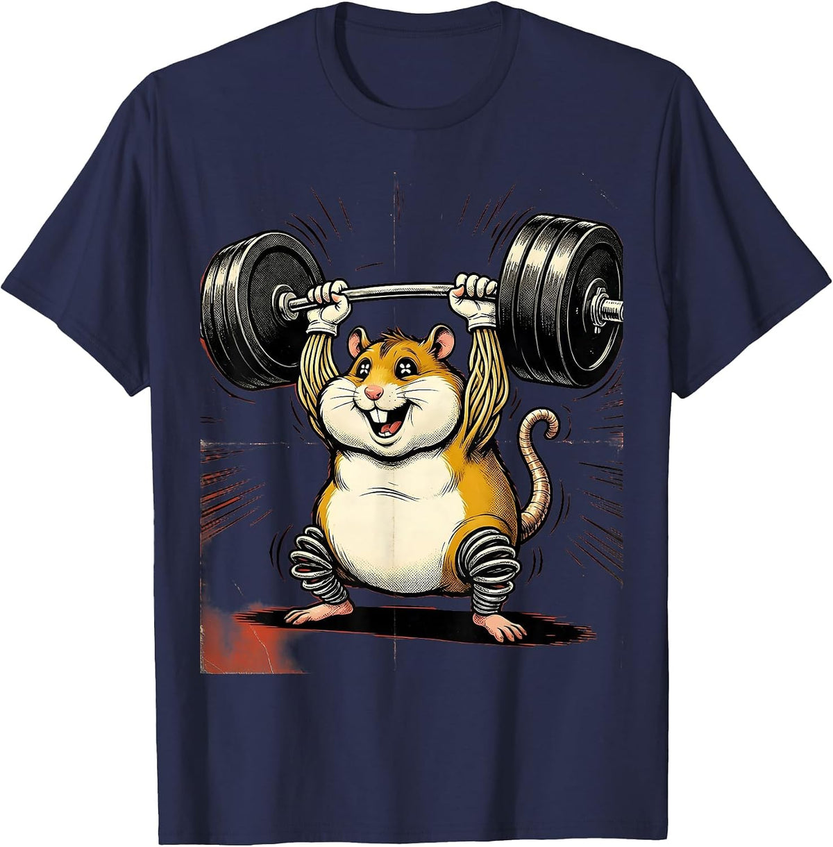 Men's Hamster Lifting Comically Oversized Barbell T-Shirt - Navy Blue