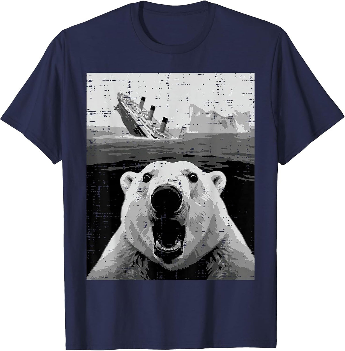 Polar Bear Sinking Titanic Selfie Funny Meme Men Women Kids T-Shirt - Navy Blue