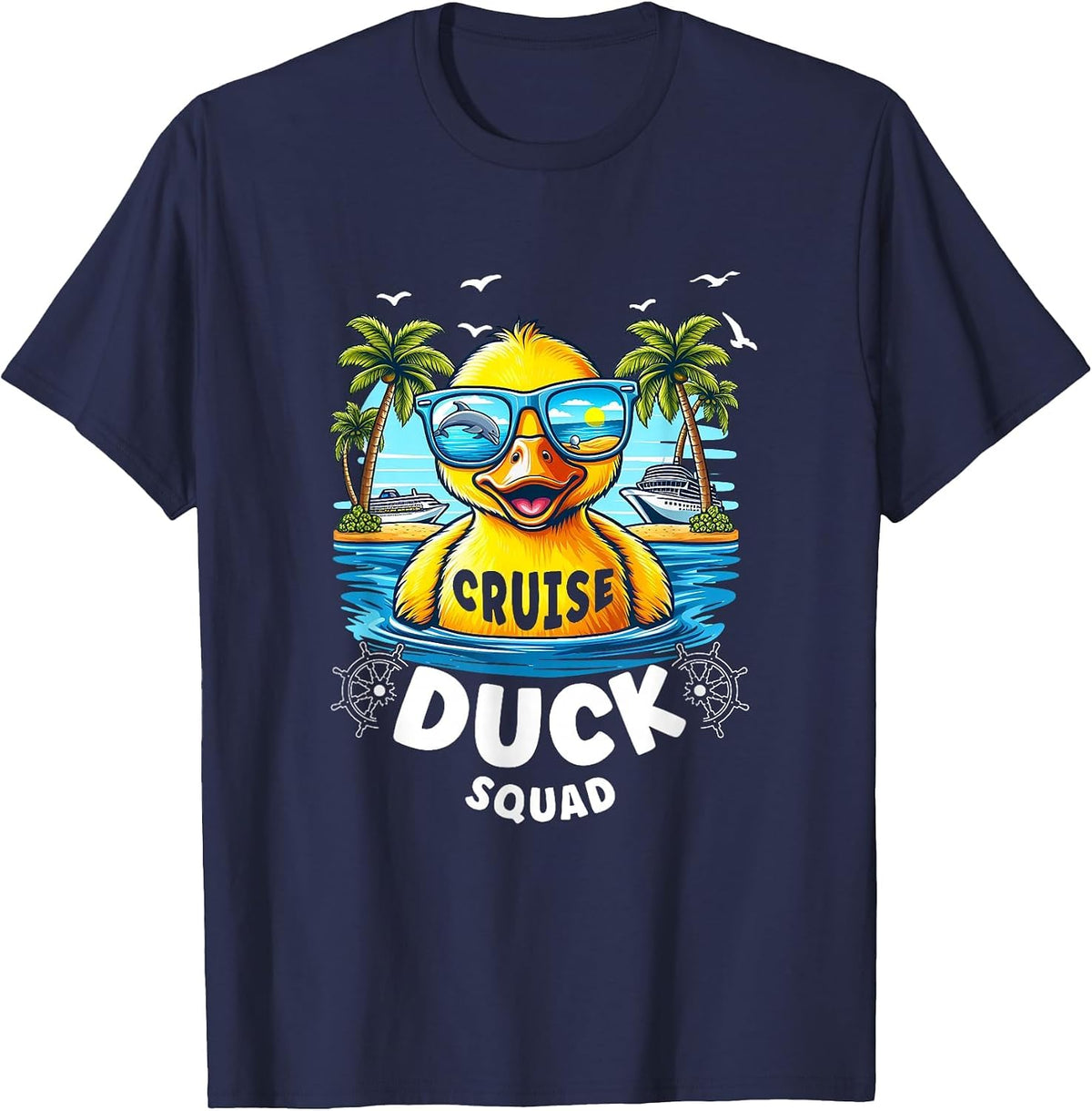 Funny Duck Cruise Rubber Duck Squad Vaction Cruise Ship T-Shirt - Navy Blue