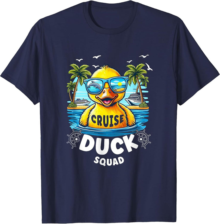 Funny Duck Cruise Rubber Duck Squad Vaction Cruise Ship T-Shirt - Navy Blue