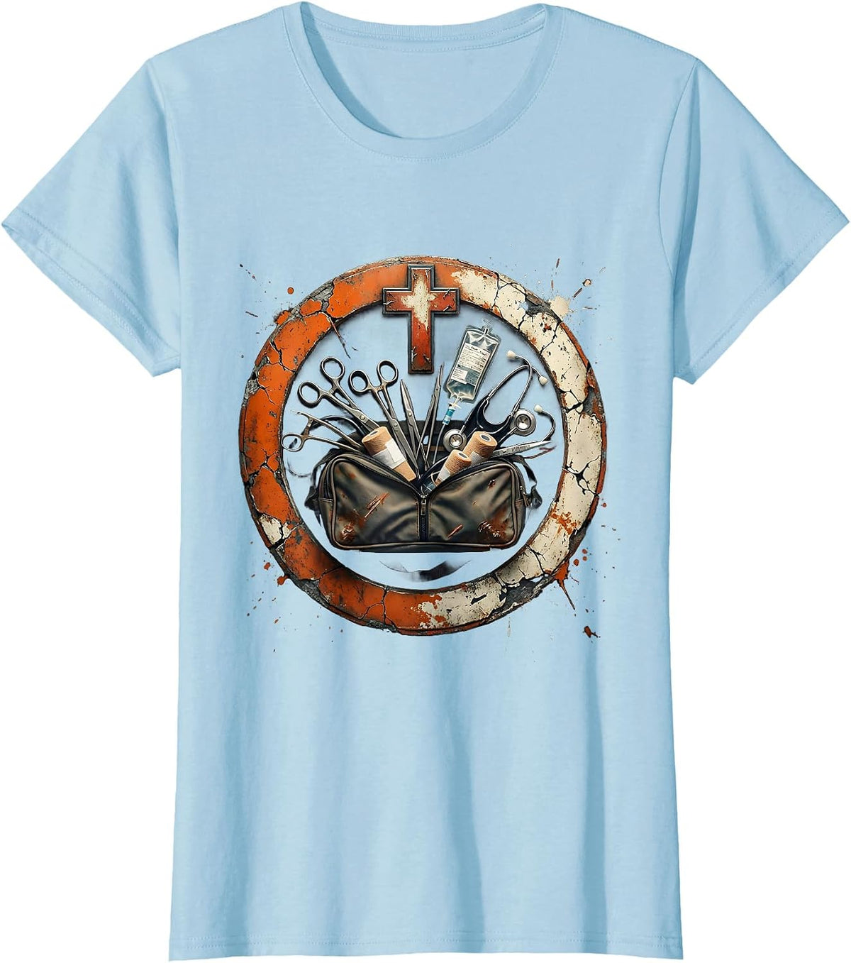 Women's EMT Trauma Bag Burst Medical Tools Graphic T-Shirt - Baby Blue