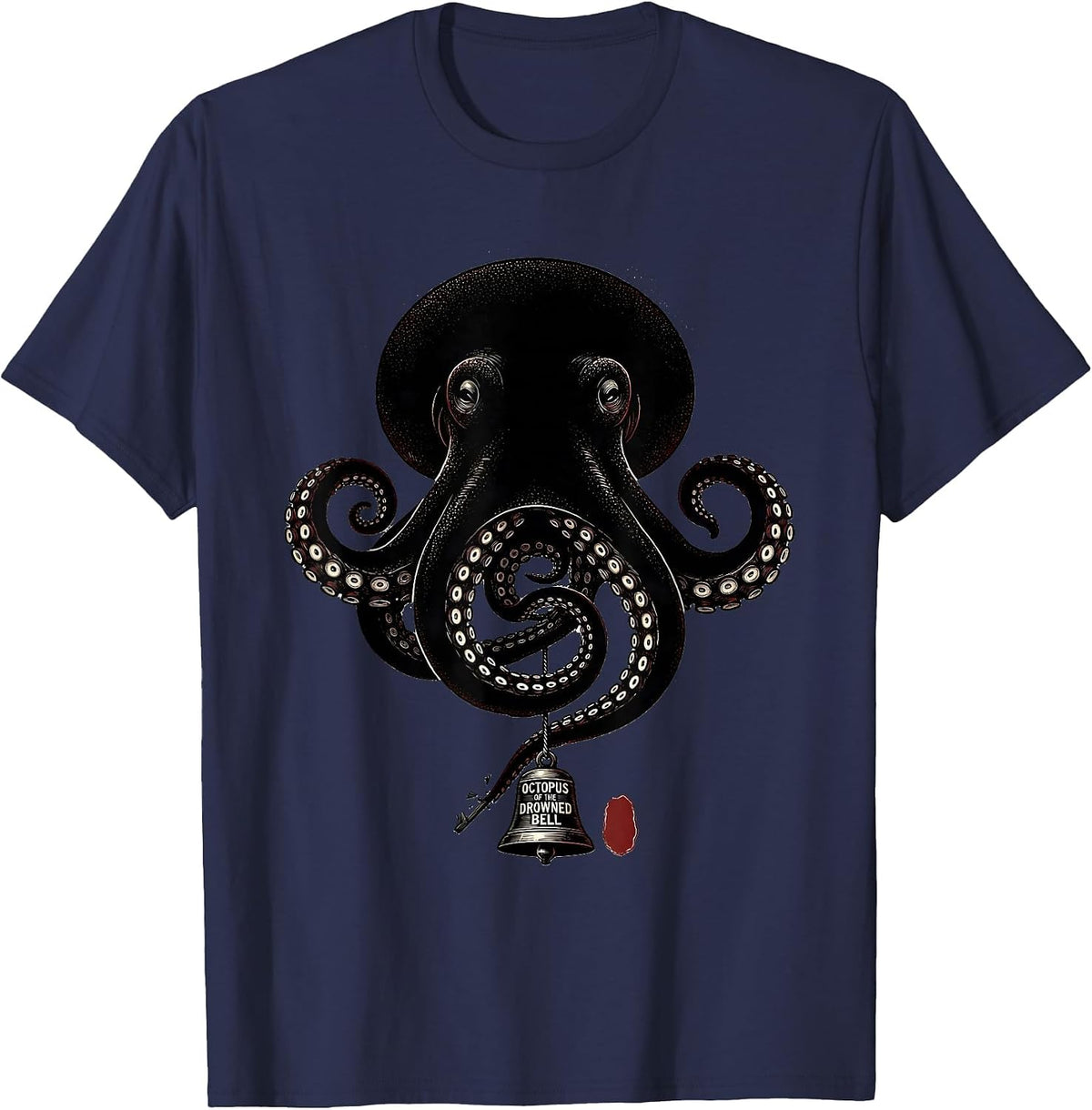 Men's Octopus of the Drowned Bell Blackwork Dotwork Octopus Lover T-Shirt - Navy Blue