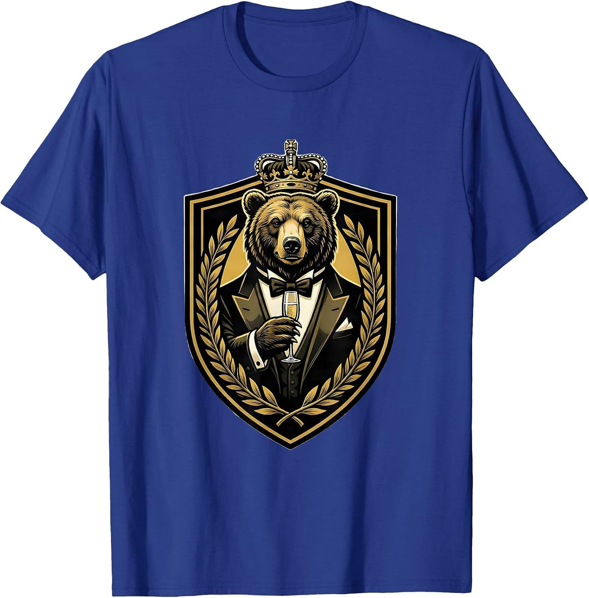 Fancy Bear in Tuxedo Champagne Toast Design T-Shirt - Royal Blue