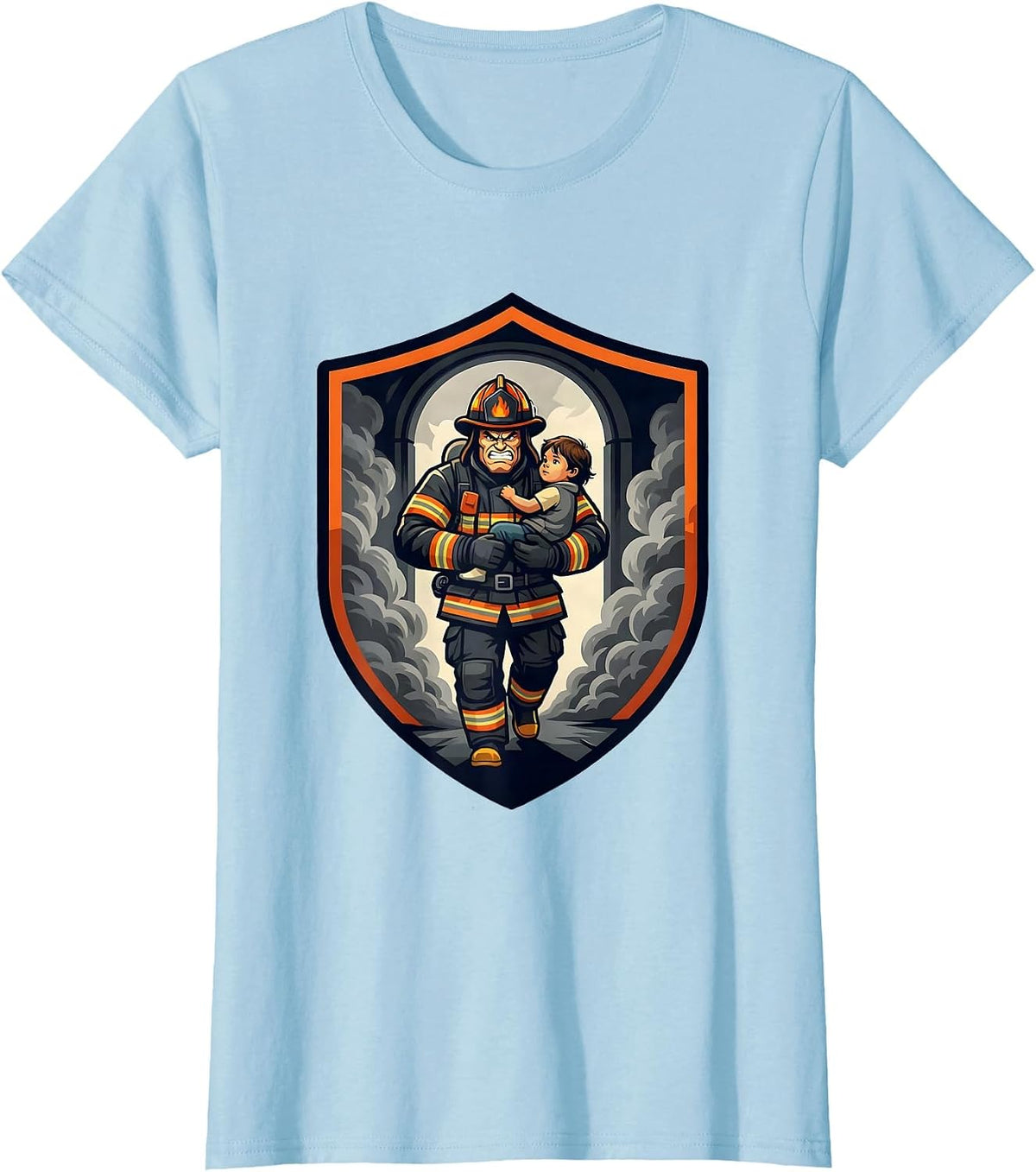 Firefighter Rescue Through Smoke Doorway T-Shirt - Baby Blue