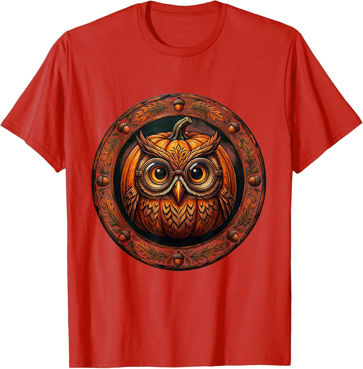 Men's Fall Teacher Owl Pumpkin Carved Jack-o-Lantern T-Shirt - Red