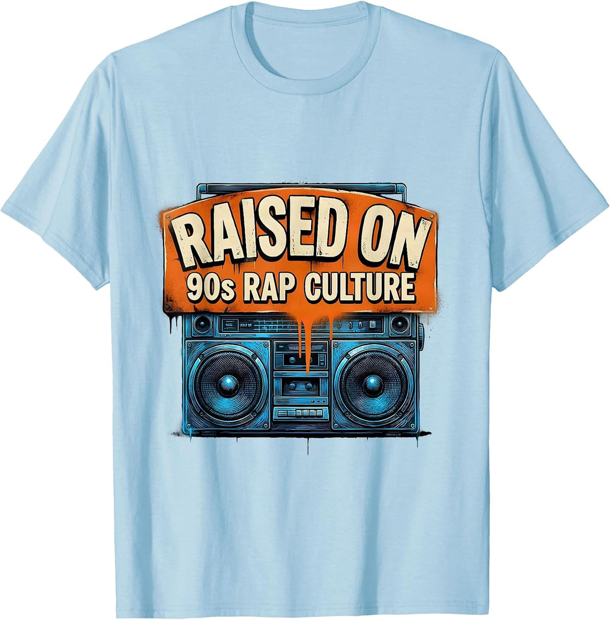 Men's Raised On 90s Rap Culture Graffiti Old School Hip Hop T-Shirt - Baby Blue