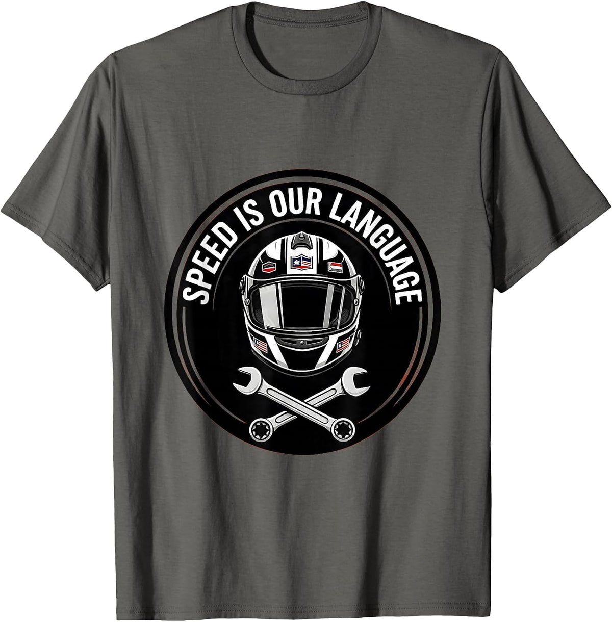 Men's Speed Is Our Language Pit Crew Racing Design T-Shirt - Asphalt Grey