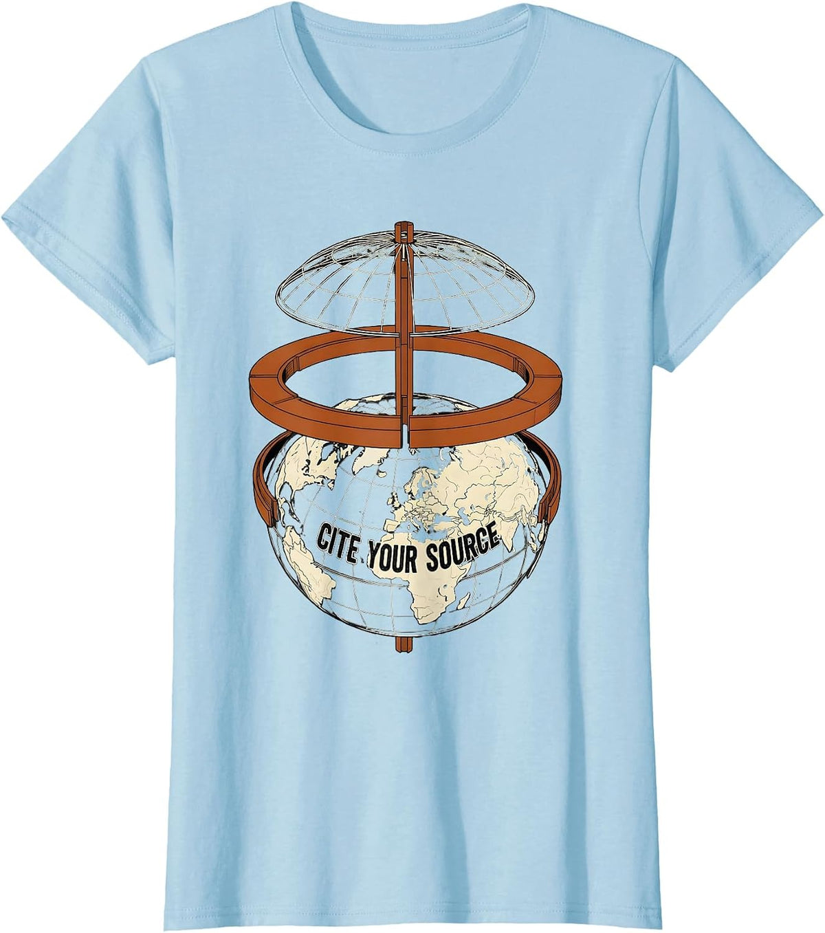 Cite Your Source Exploded Globe Technical History Teacher T-Shirt - Baby Blue