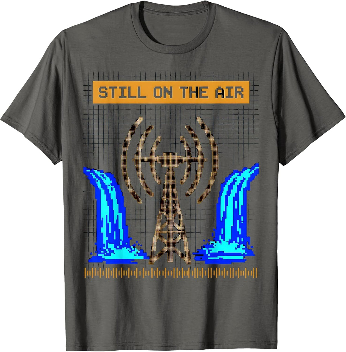 Still On The Air Funny Ham Radio Operator Pixel Art T-Shirt - Asphalt Grey