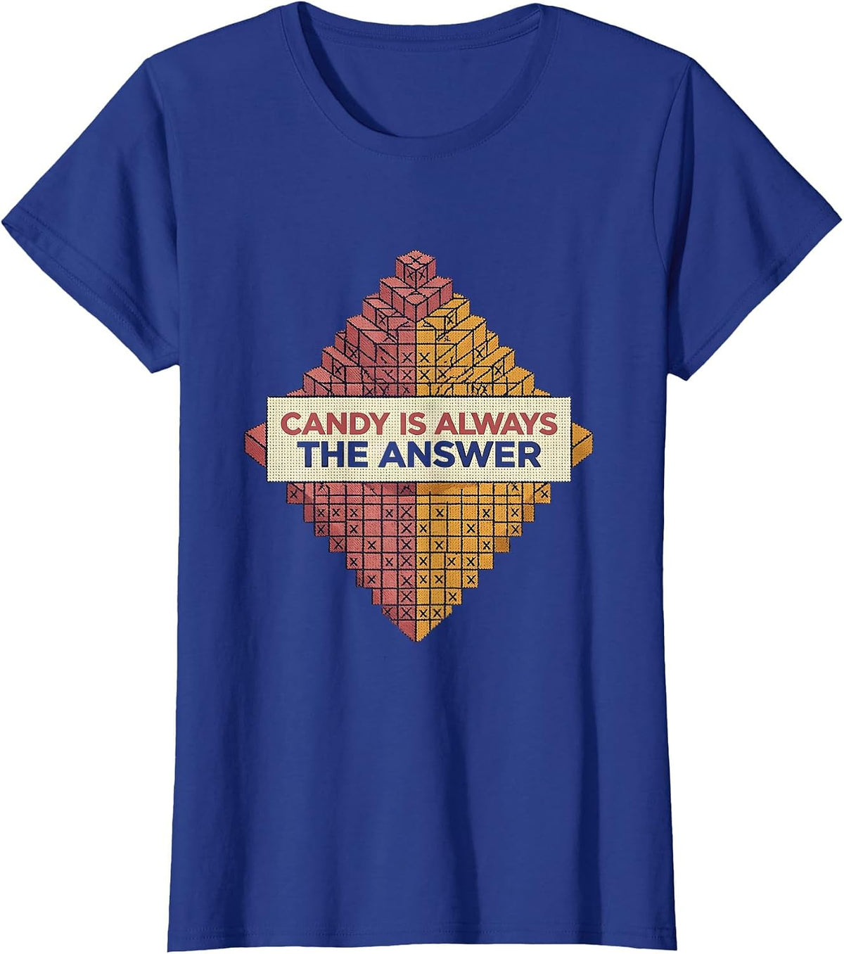 Women's Candy Is Always The Answer Sweet Tooth Design T-Shirt - Royal Blue