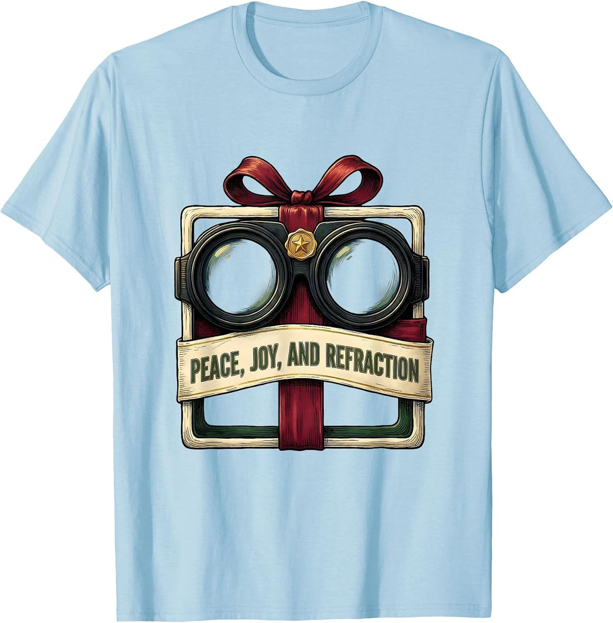 Men's Peace Joy And Refraction Optometrist Christmas Eyewear Humor T-Shirt - Baby Blue