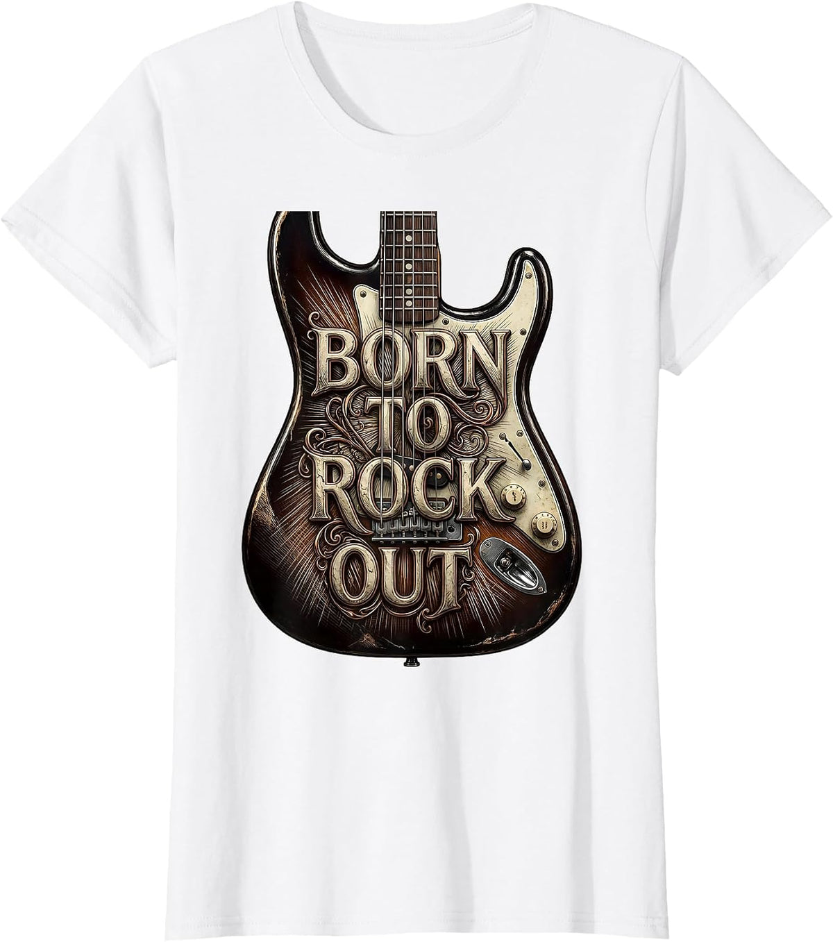 Born to Rock Out Graphic Music Design T-Shirt - White