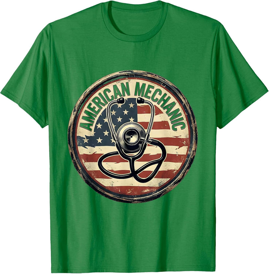 Men's American Mechanic Vintage Patriotic Mechanic Gift T-Shirt - Kelly Green