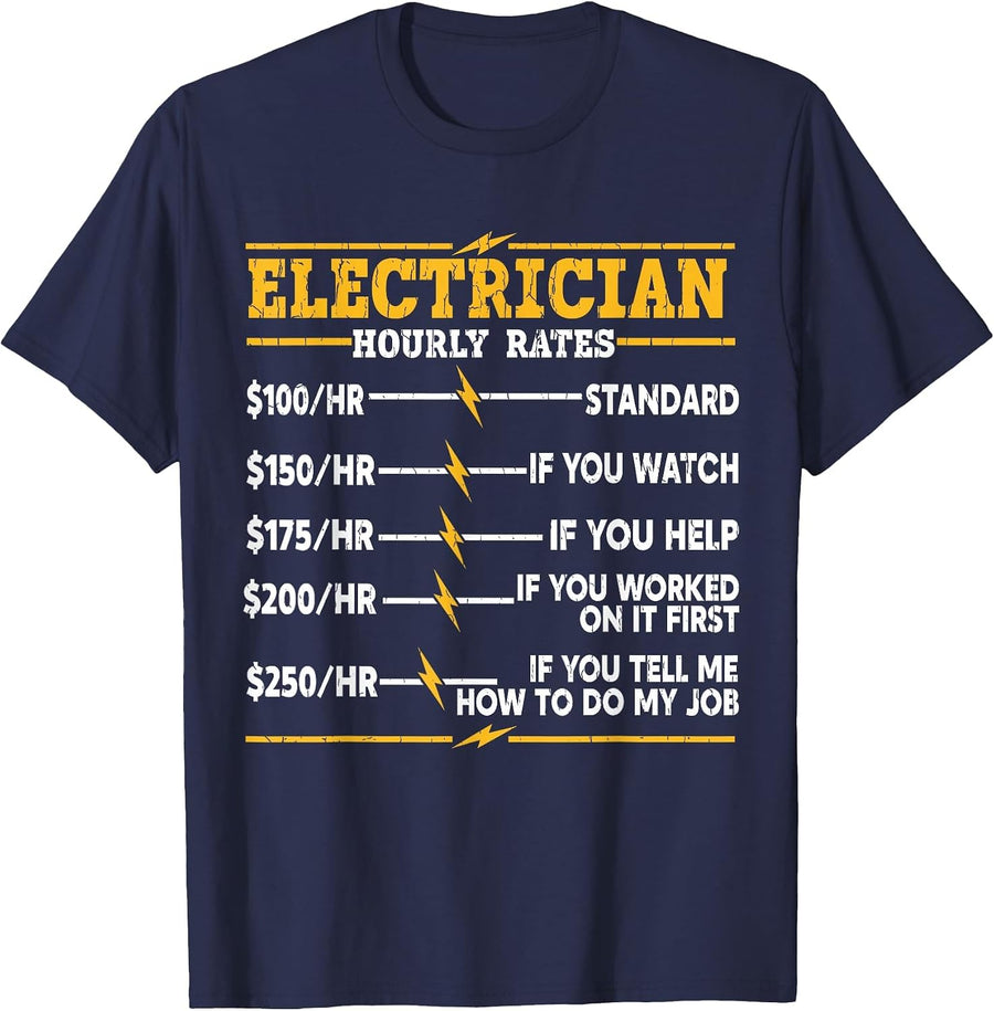 Electrician Hourly Rates T-Shirt - Navy Blue