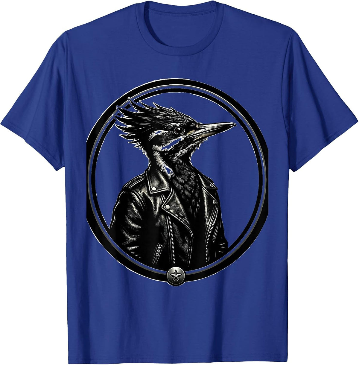 Little Pecker Club Woodpecker Leather Jacket T-Shirt - Royal Blue