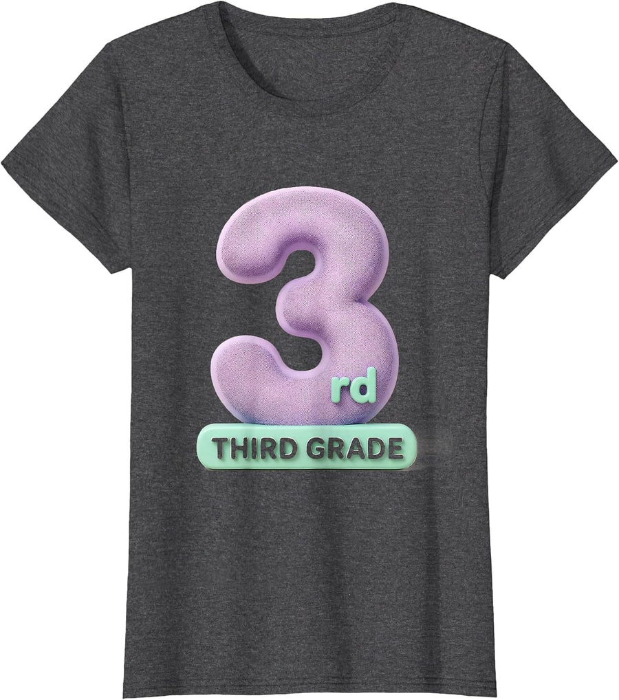 Women's Third Grade Cute Kawaii Elementary Teacher Back To School T-Shirt - Dark Heather Grey