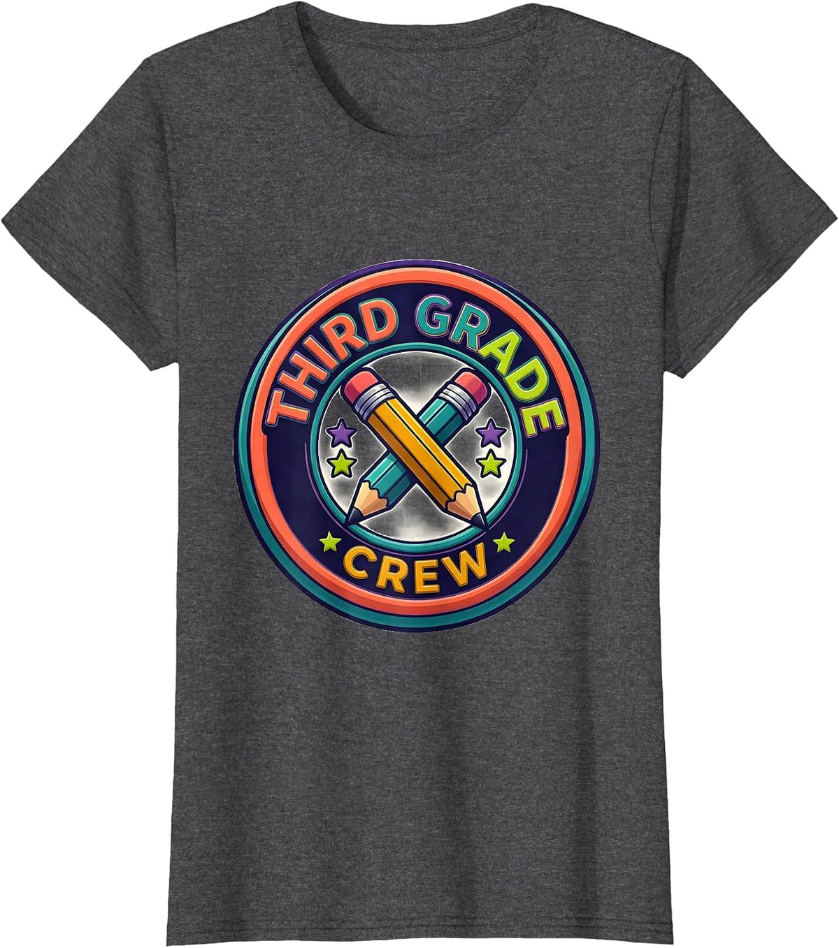 Women's Third Grade Crew Colorful Back To School Student Teacher T-Shirt - Dark Heather Grey