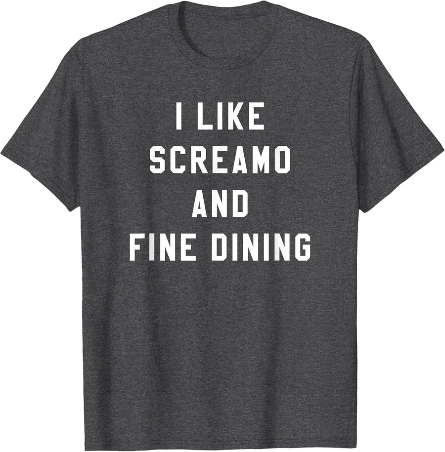 I Like Screamo and FINE Dining Funny Emo Goth Punk Music T-Shirt, Men, Dark Heather Grey, Large - As Pictured