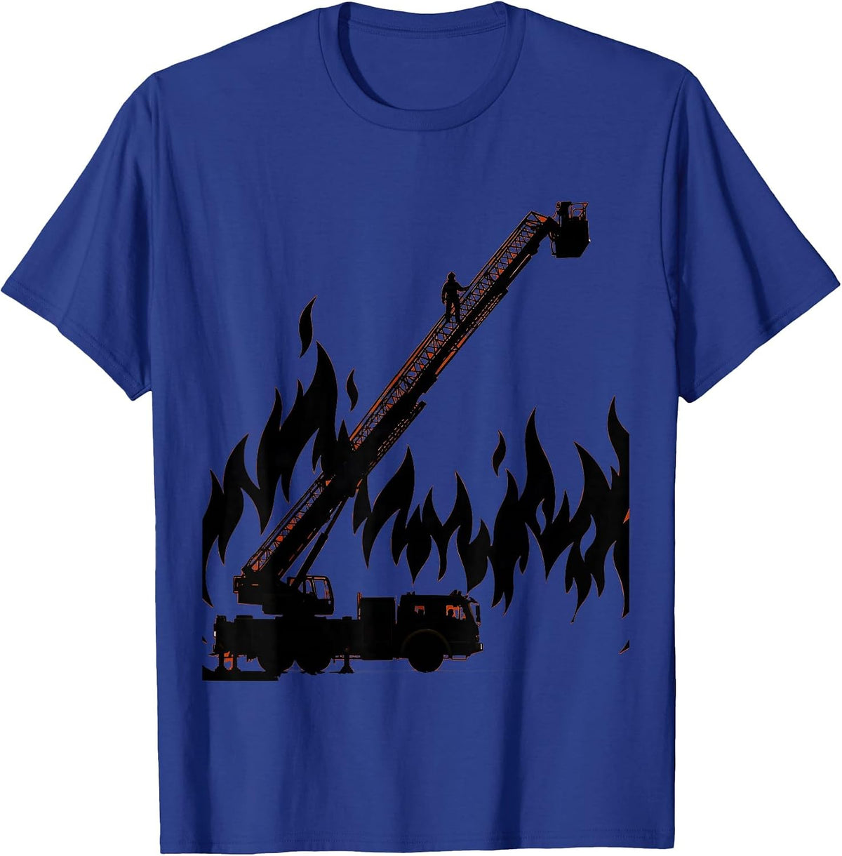 Aerial Ladder Firefighter Blaze Graphic Tee T-Shirt - Royal Blue