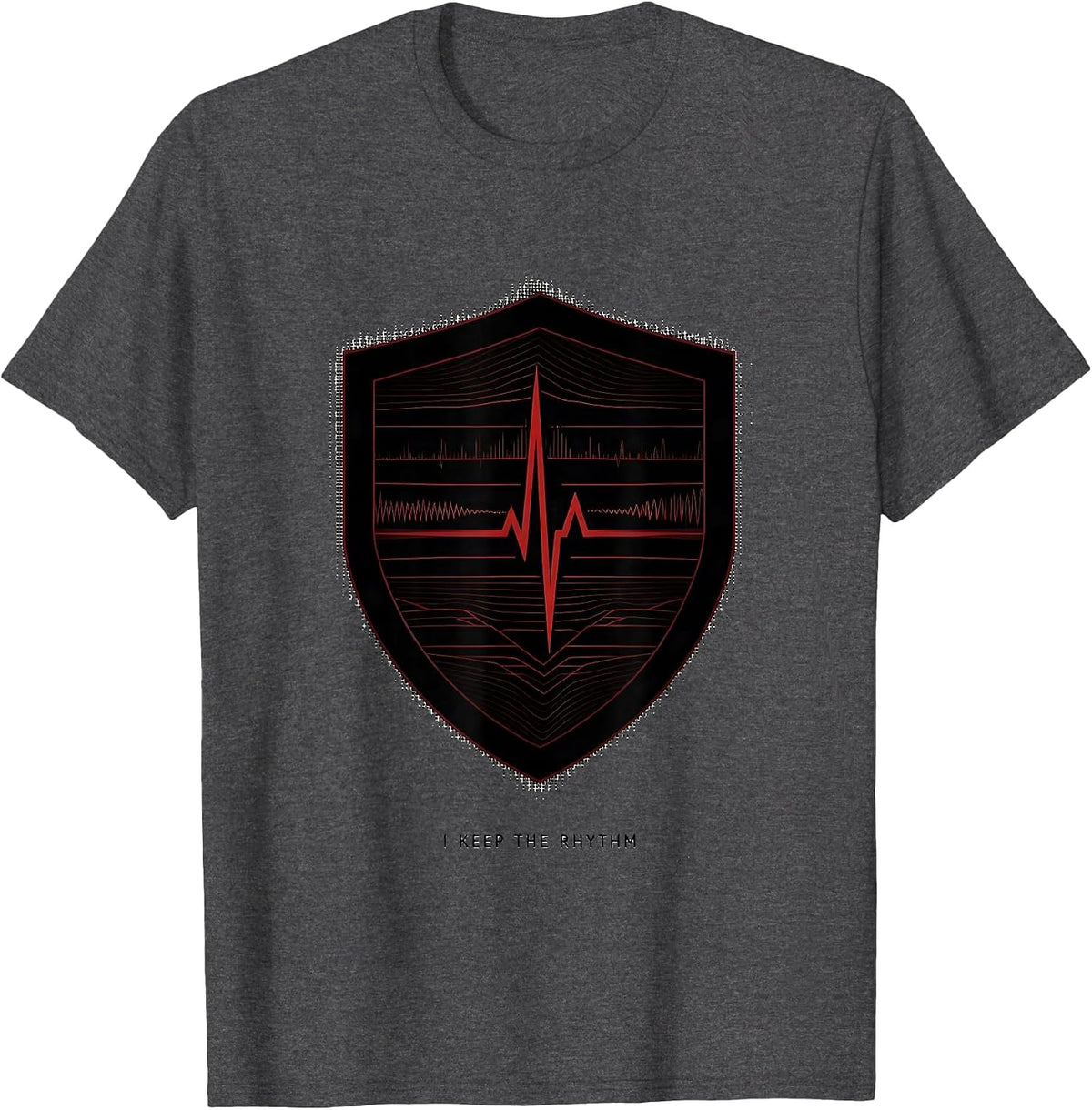 I Keep The Rhythm Blackwork Dotwork Cardiac Nurse CVICU RN T-Shirt - Dark Heather Grey