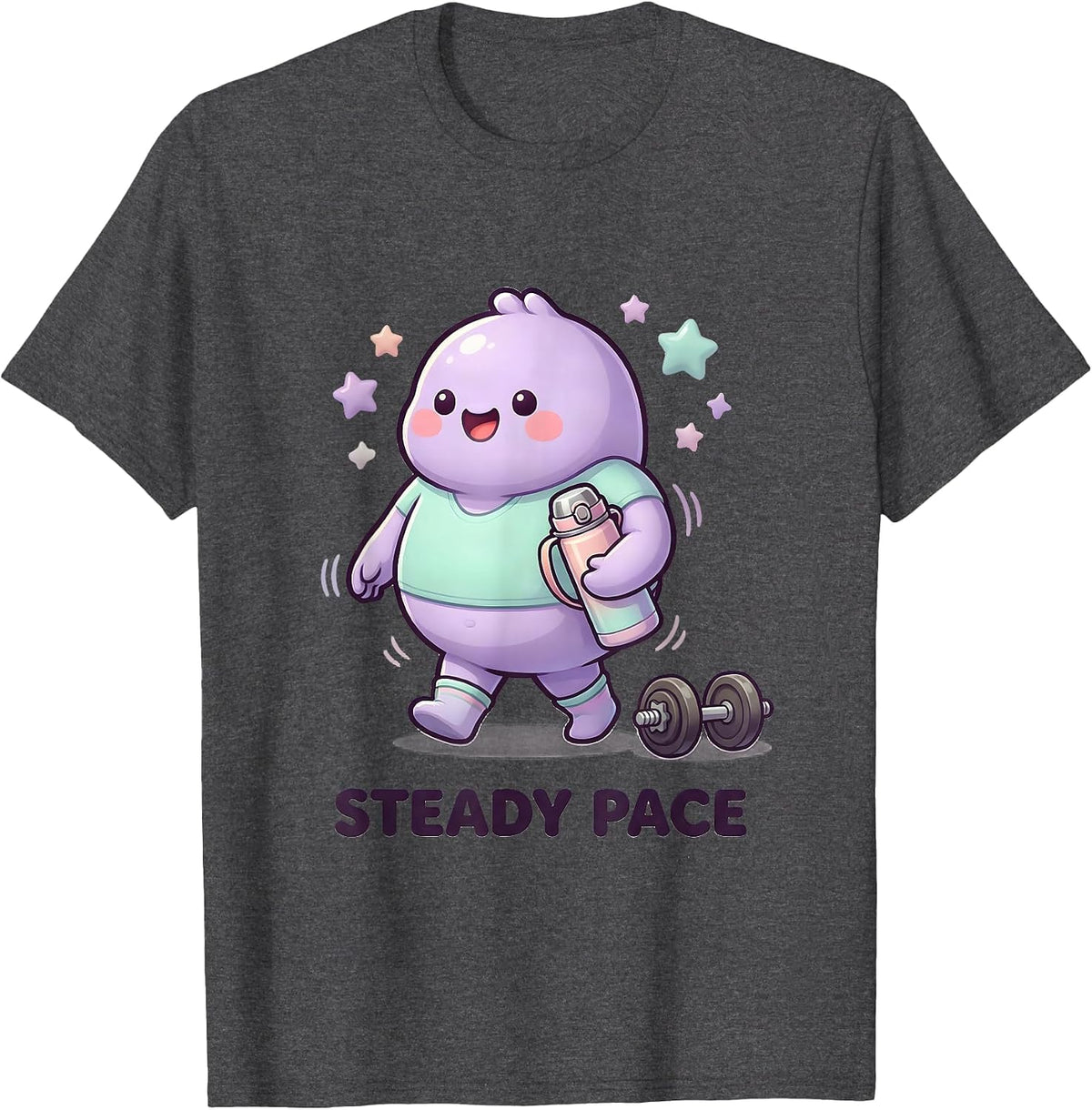 Men's Steady Pace Cute Kawaii Gym Meme Weightlifting Humor T-Shirt - Dark Heather Grey
