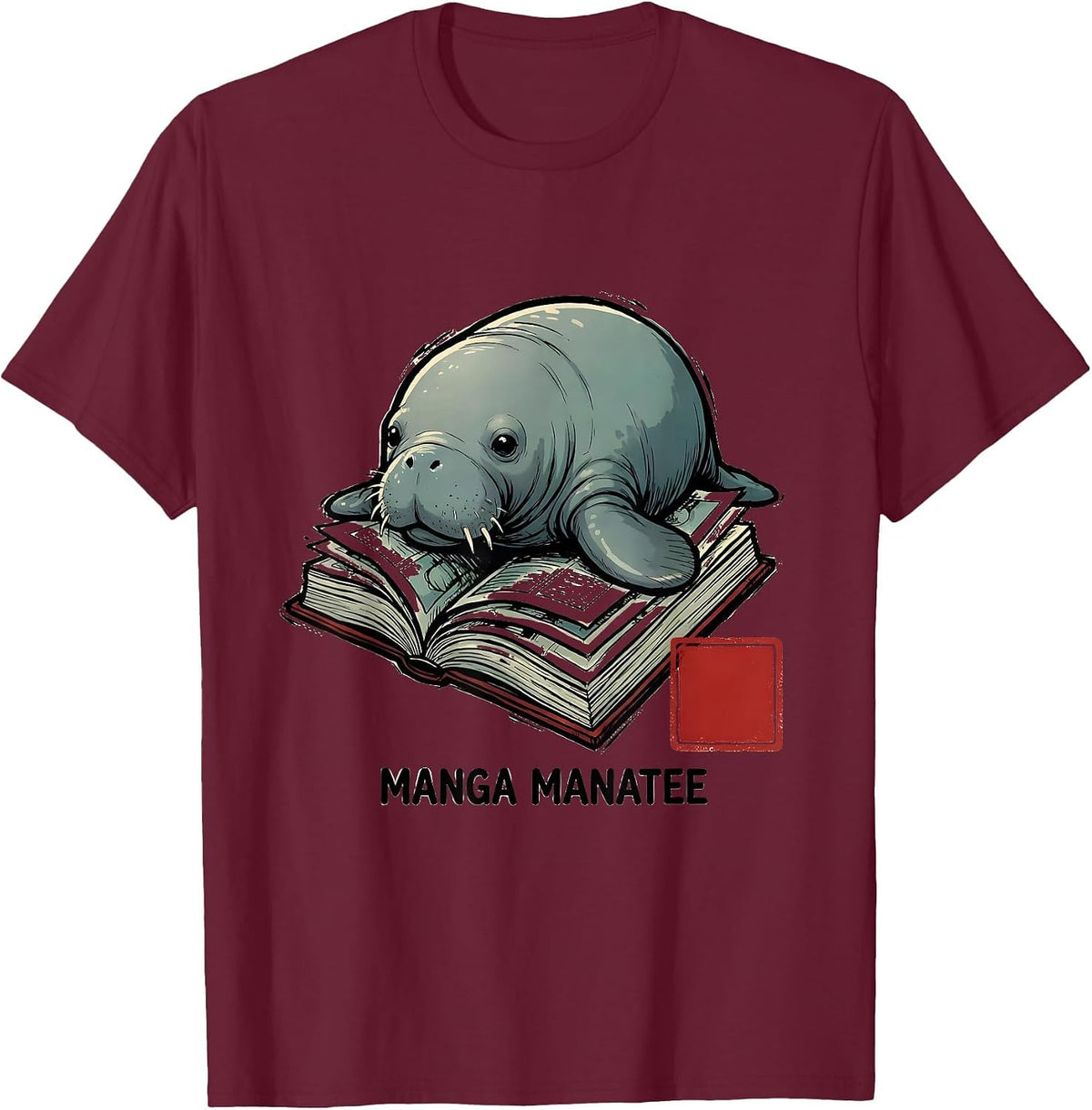 Men's Manga Manatee Kawaii Anime Fan Gift Chibi T-Shirt - Burgundy