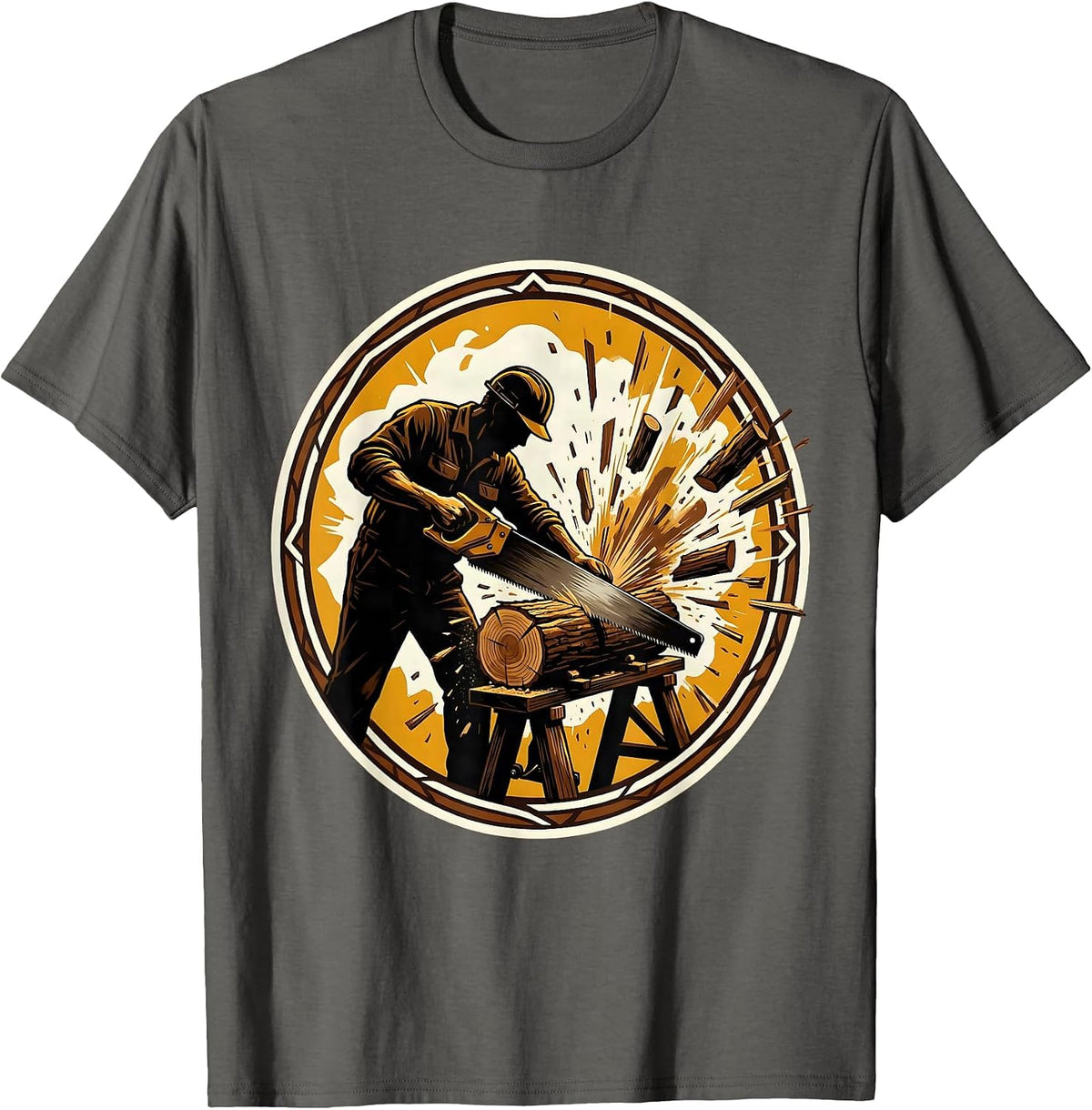 Labor Day Carpenter Sawing Wood Graphic Tee T-Shirt - Asphalt Grey