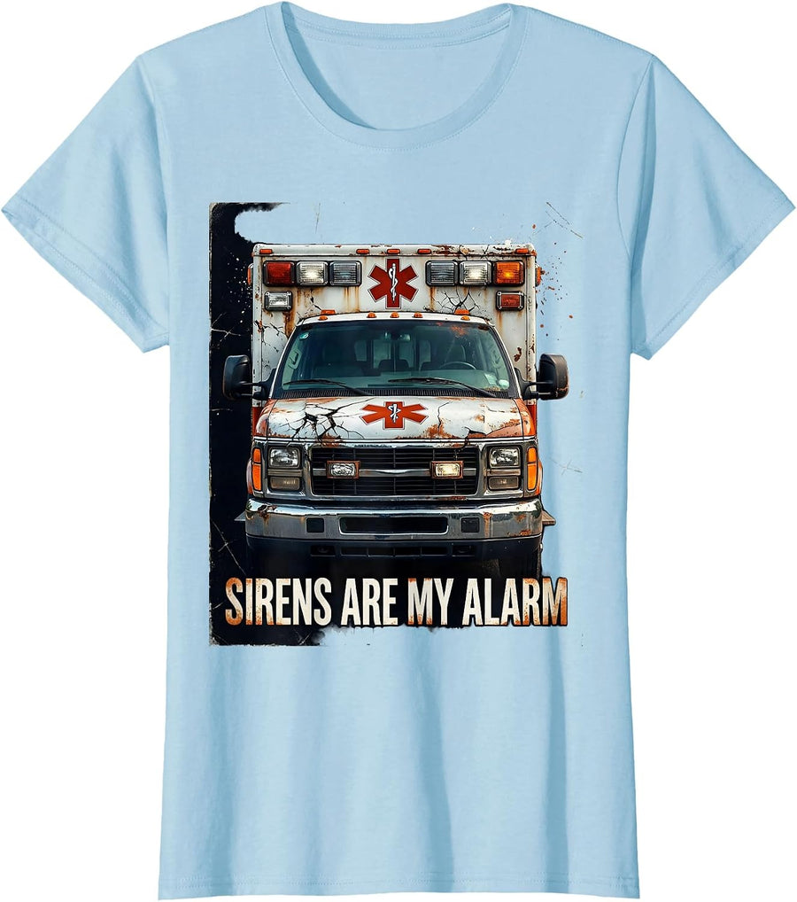 Women's Sirens Are My Alarm EMT Graphic Design T-Shirt - Baby Blue
