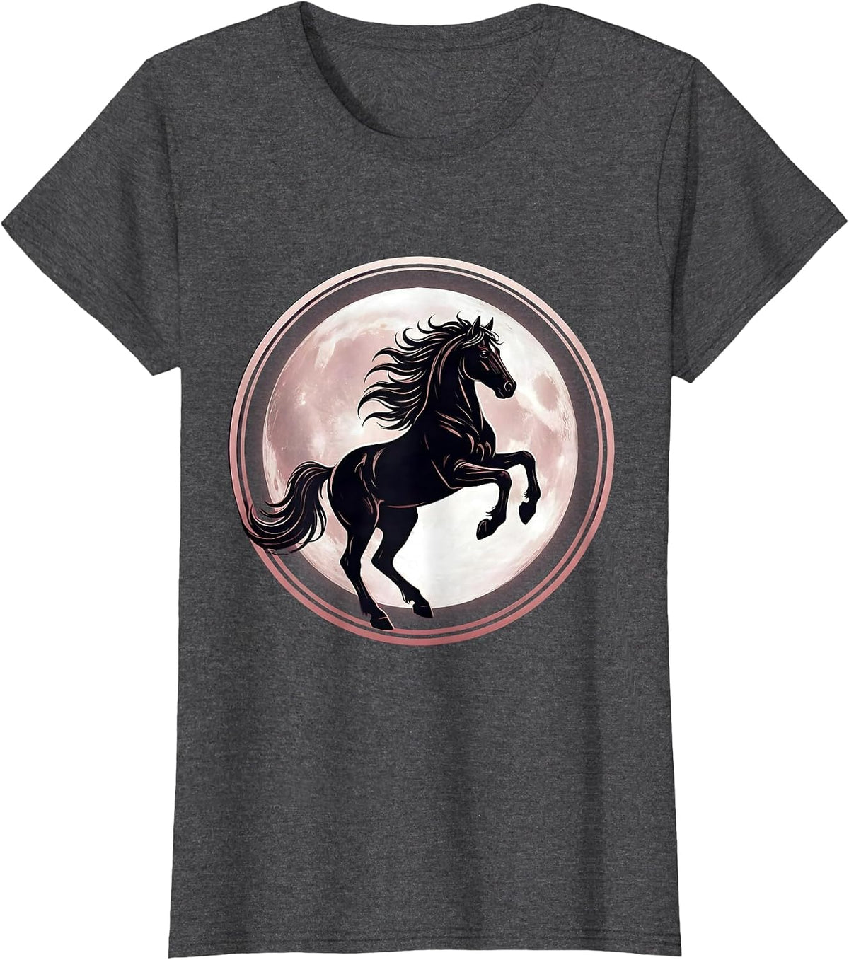 Women's Rearing Horse Silhouette Full Moon Graphic T-Shirt - Dark Heather Grey