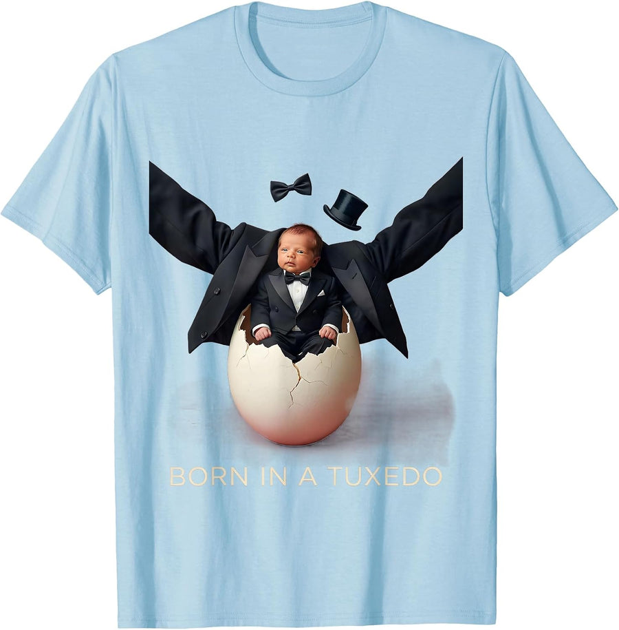 Men's Born in a Tuxedo Classic Formal Style Design T-Shirt - Baby Blue