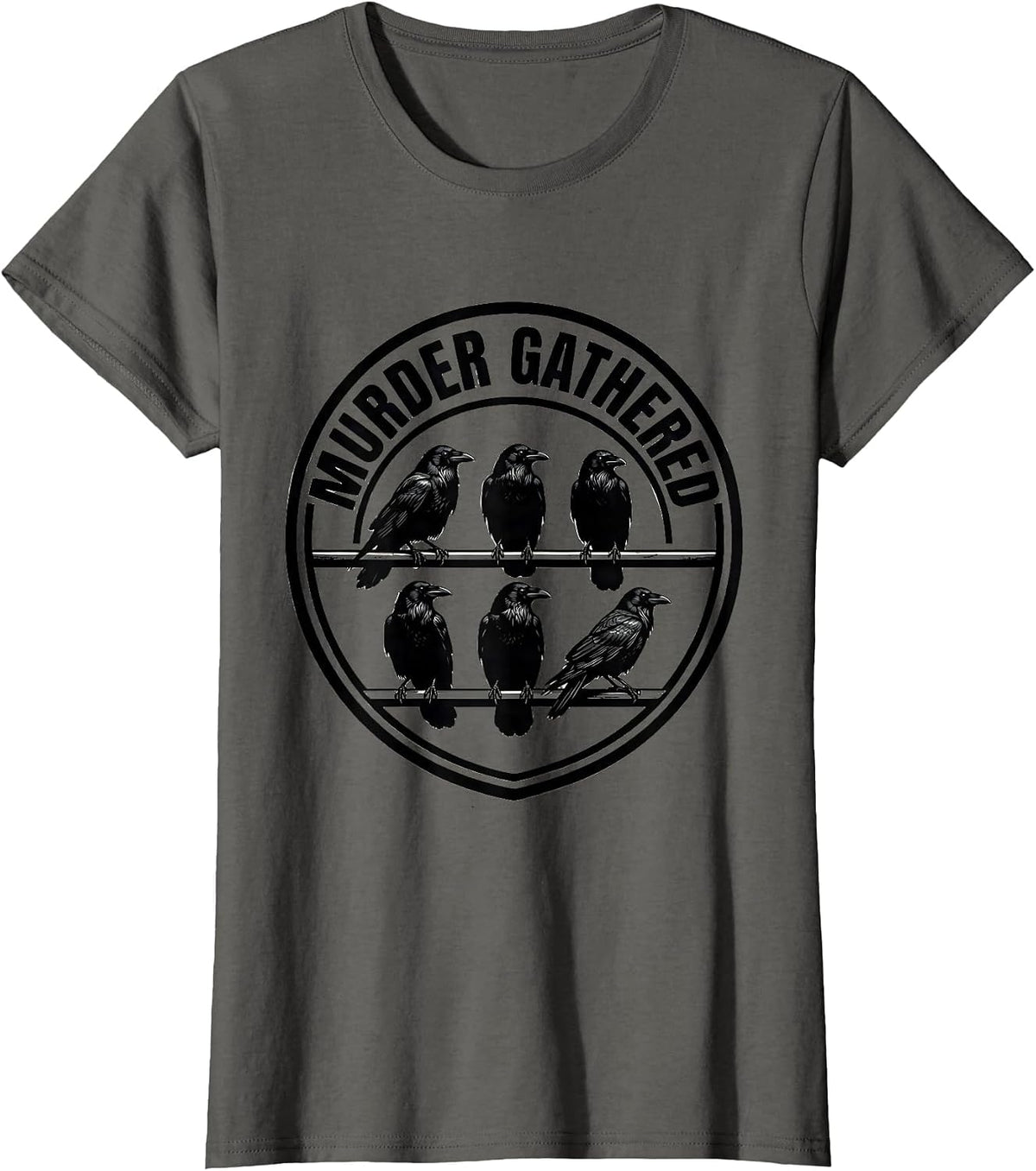 Women's Murder Gathered Silly Crow Lover Bird Pun Humor T-Shirt - Asphalt Grey