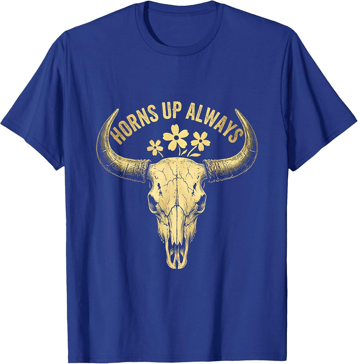Horns Up Always Bold Metal Music Design T-Shirt - Royal Blue