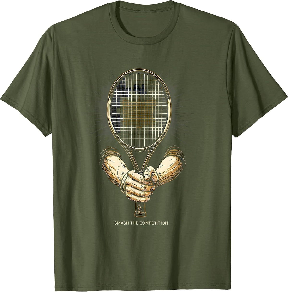 Smash the Competition Tennis Graphic Design T-Shirt - Olive Green