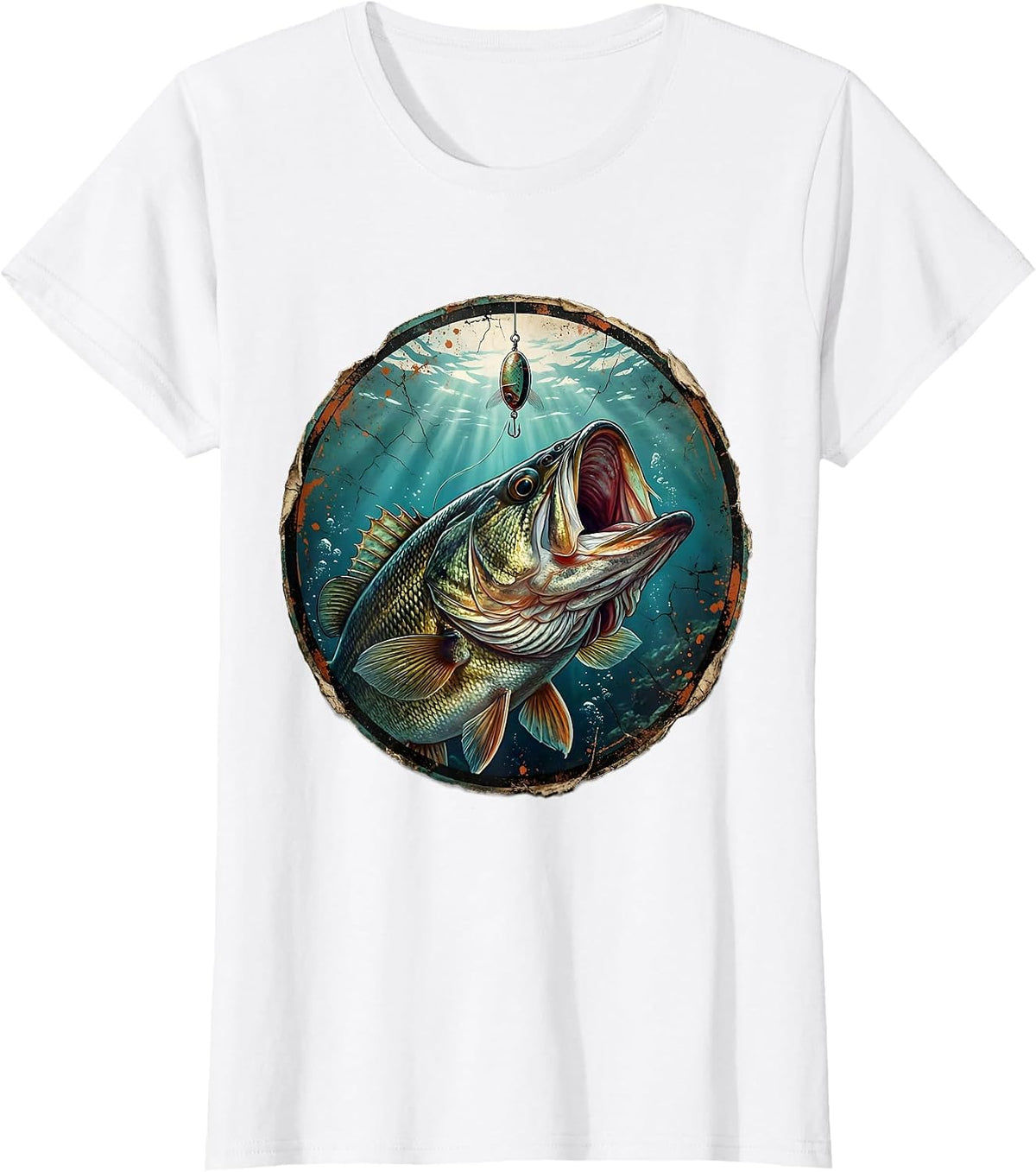 Bass Fishing Underwater Lure Graphic Tee T-Shirt - White