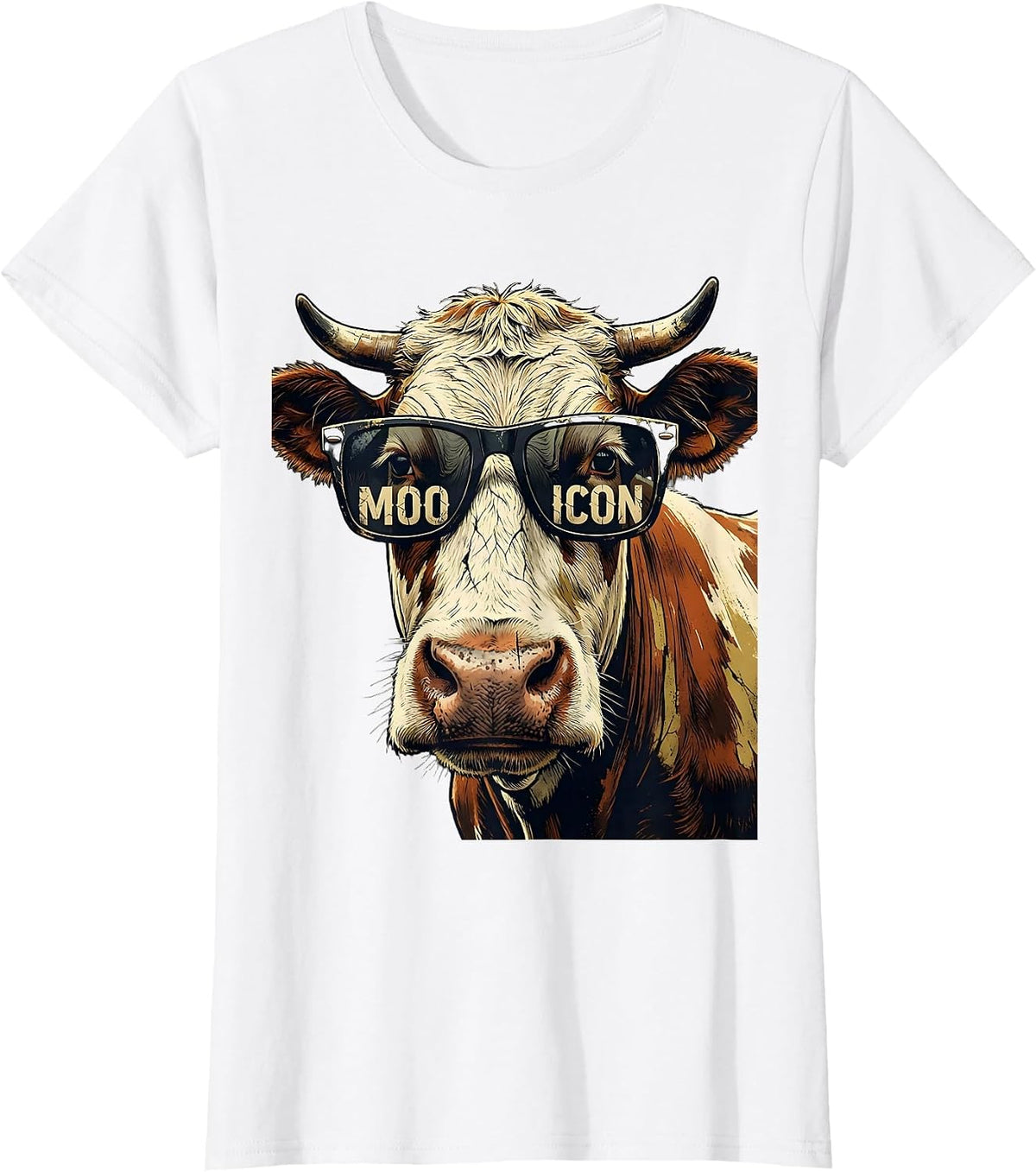 Moo Icon Funny Cow Sunglasses Farm Animal Humor T-Shirt - White