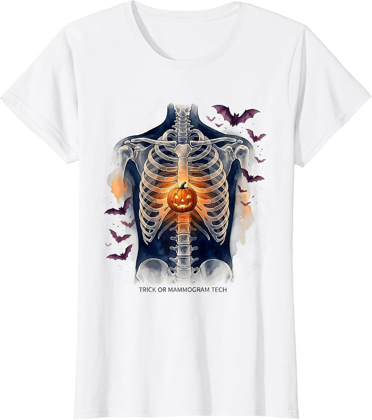Women's Trick Or Mammogram Tech Funny Radiology Tech Halloween Humor T-Shirt - White