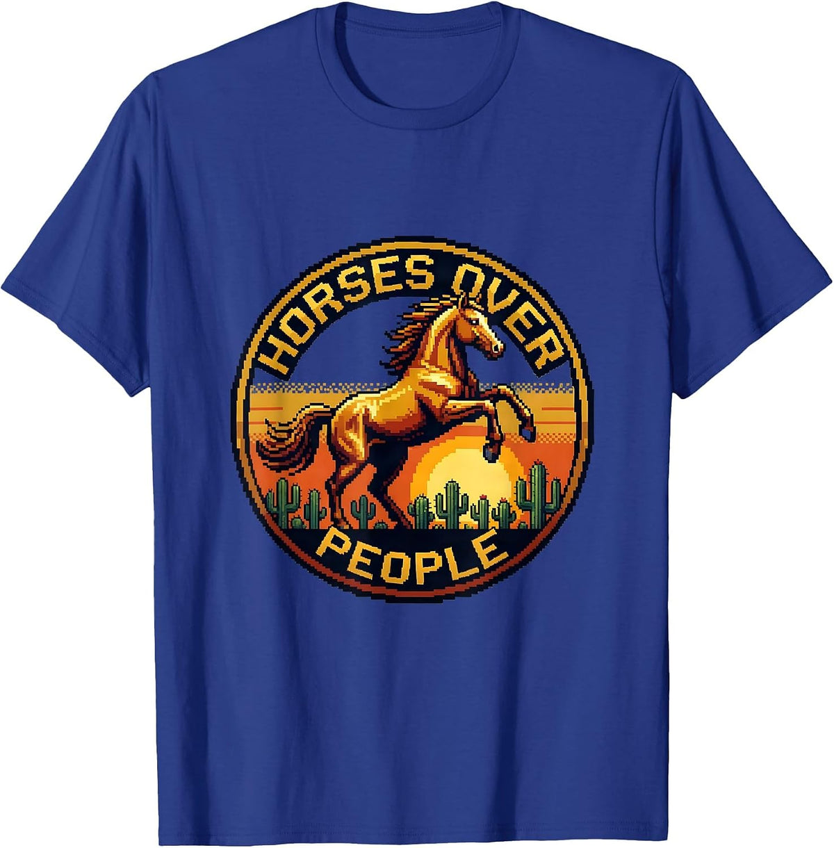 Horses Over People Western Graphic Design T-Shirt - Royal Blue